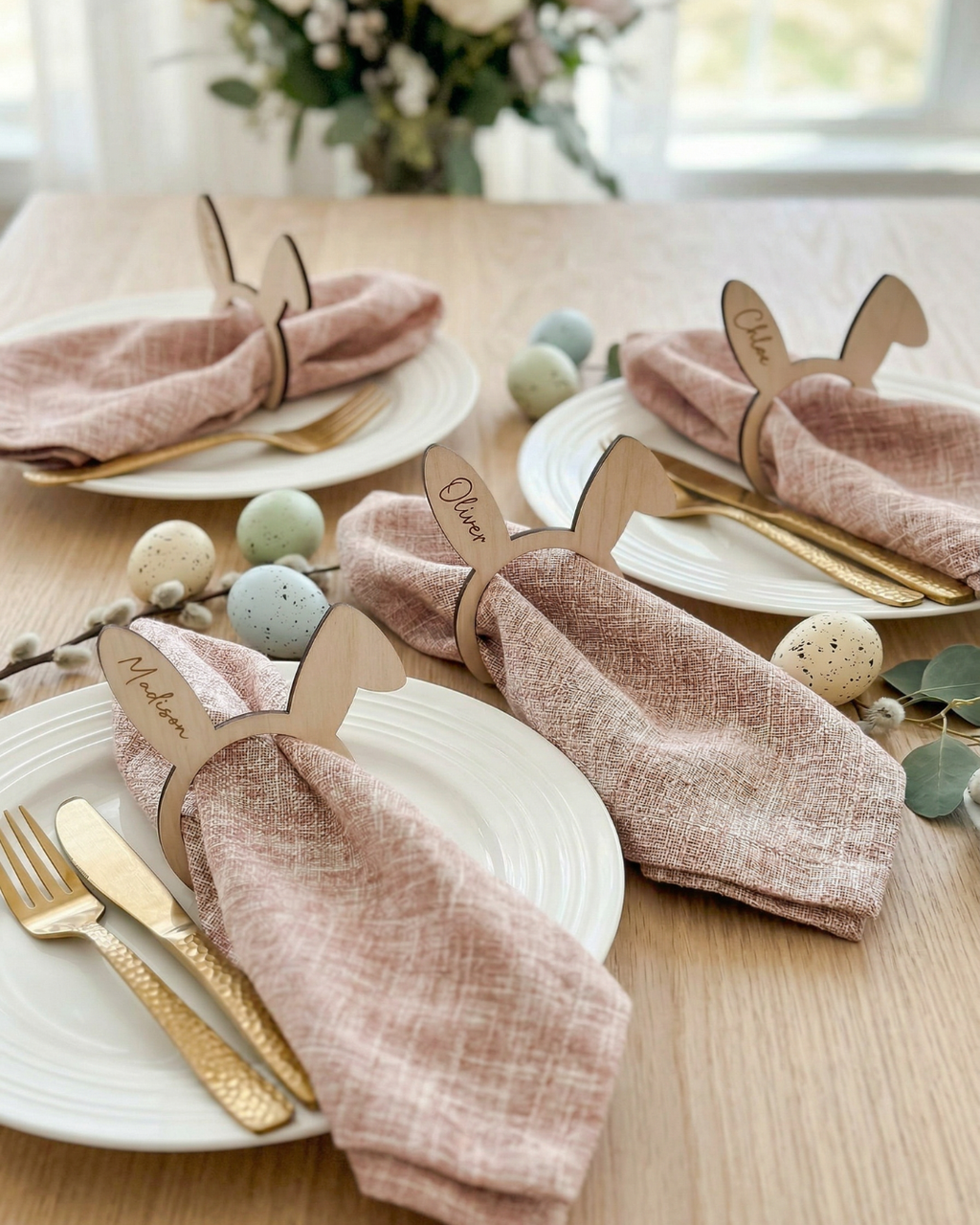 Easter Personalised Wooden Napkin Rings