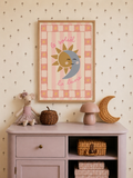 Le Soleil La Lune Nursery Poster | Pink Sun & Moon Wall Art for Girls Bedroom