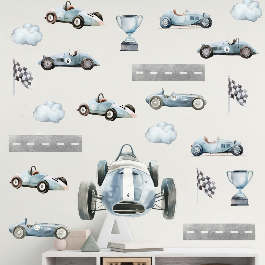 Vintage Racing Cars Wall Sticker Set