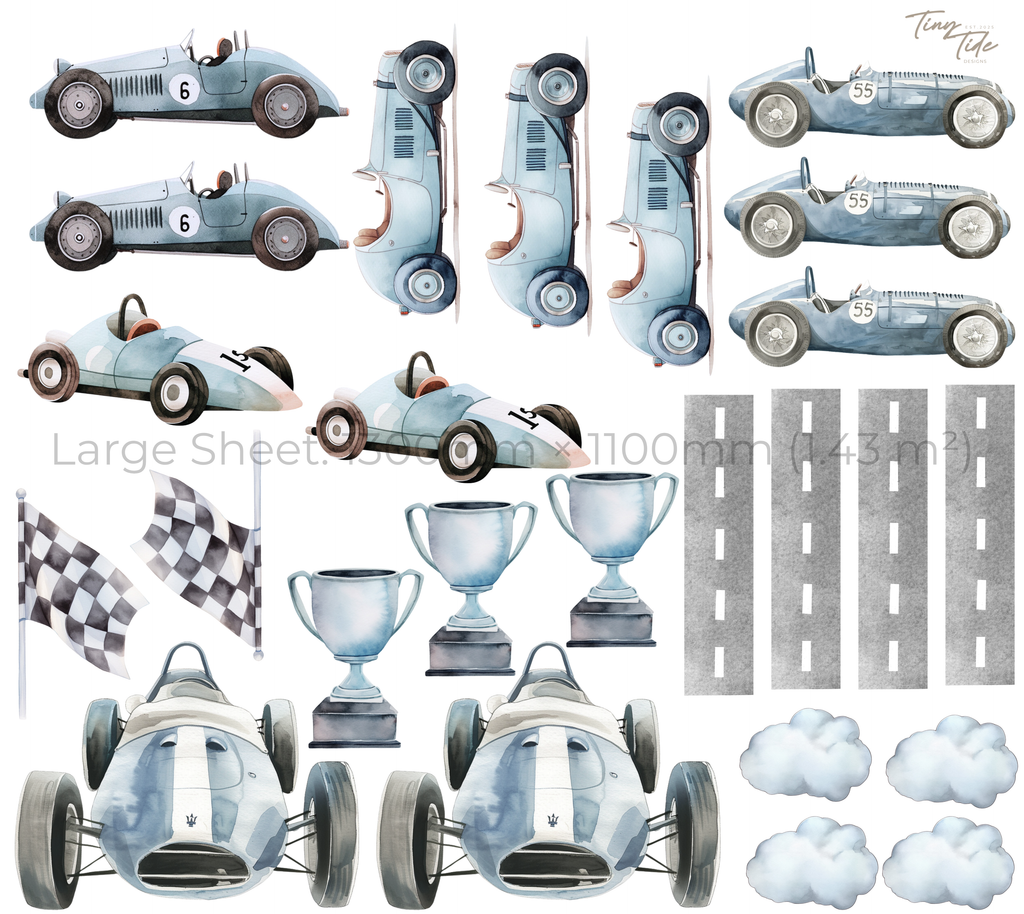 Vintage Racing Cars Wall Sticker Set