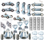 Vintage Racing Cars Wall Sticker Set