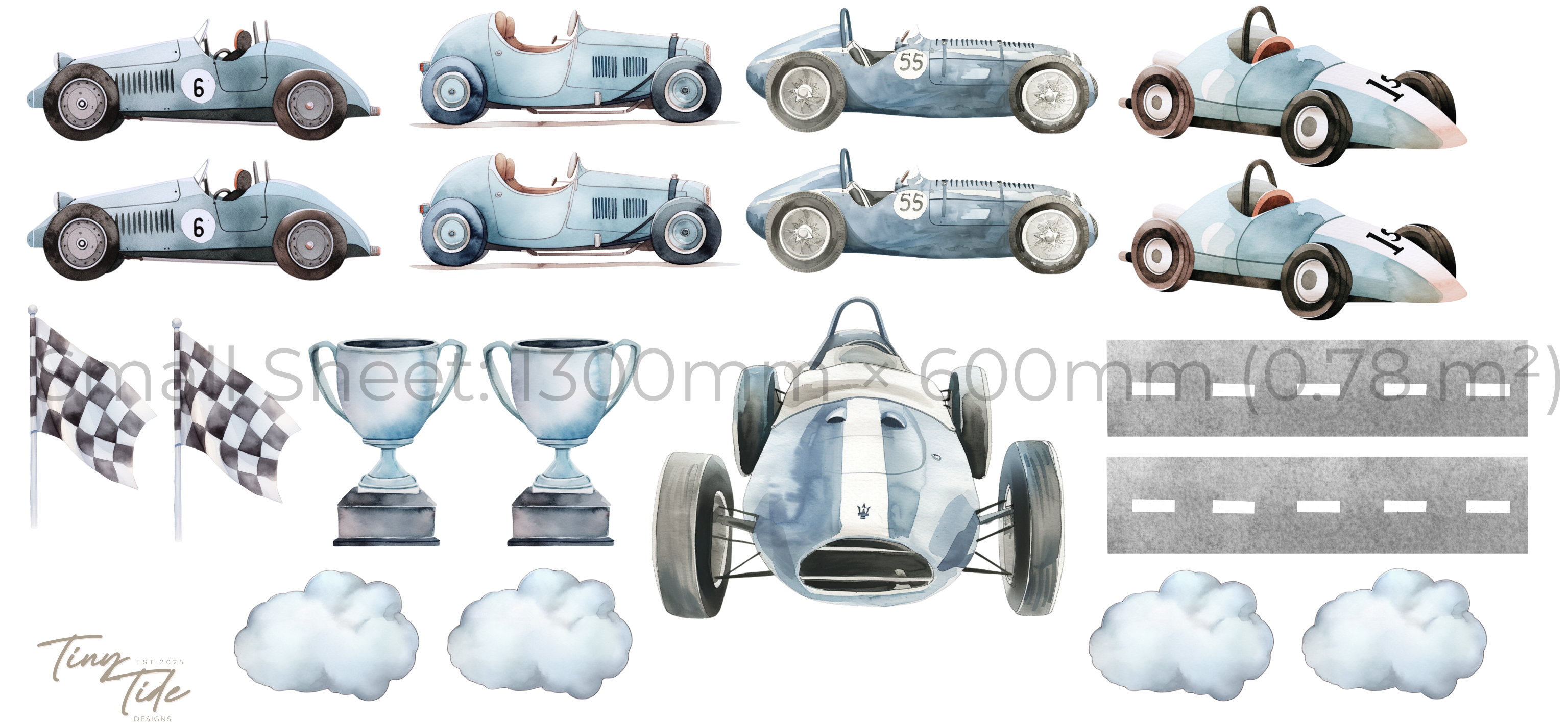 Vintage Racing Cars Wall Sticker Set