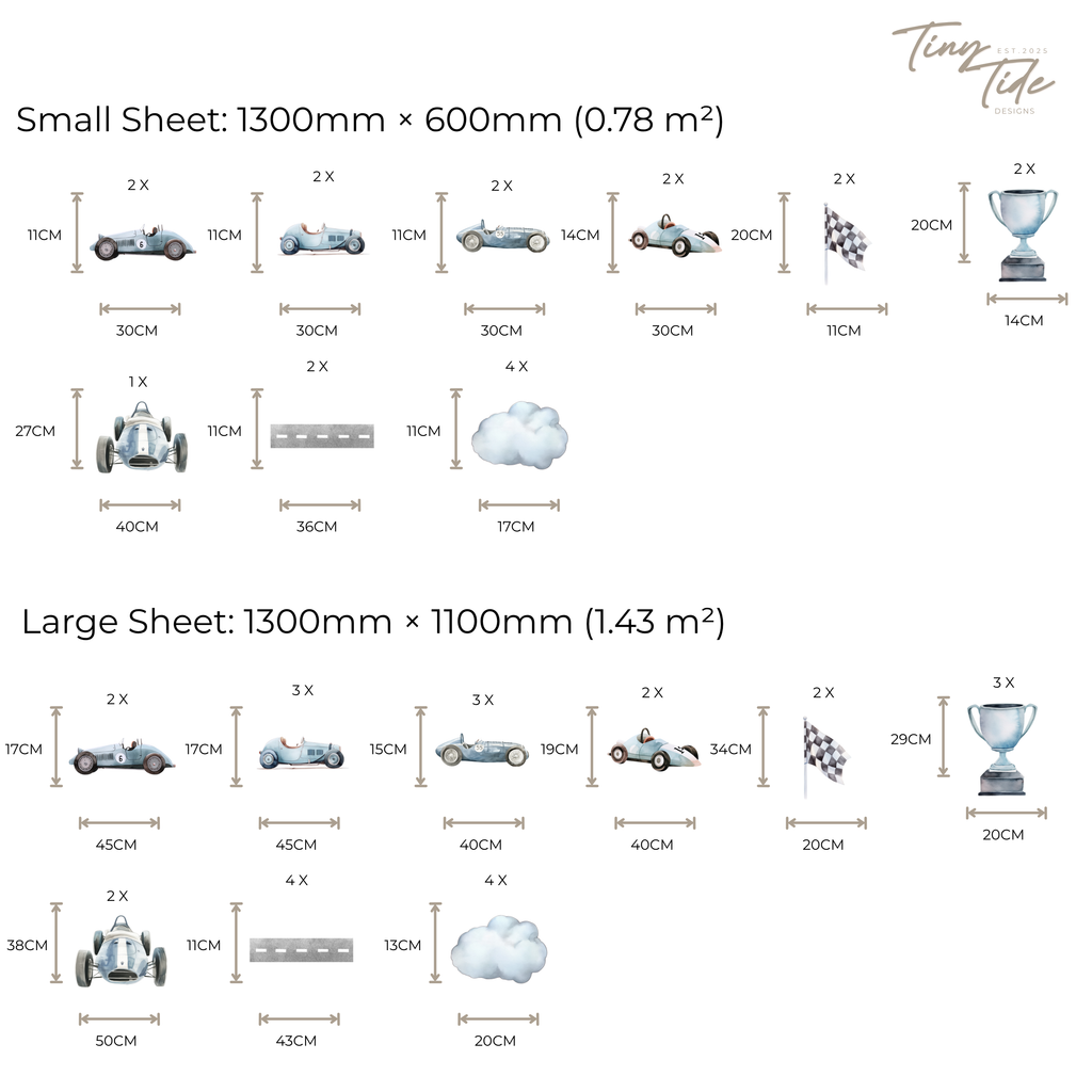 Vintage Racing Cars Wall Sticker Set