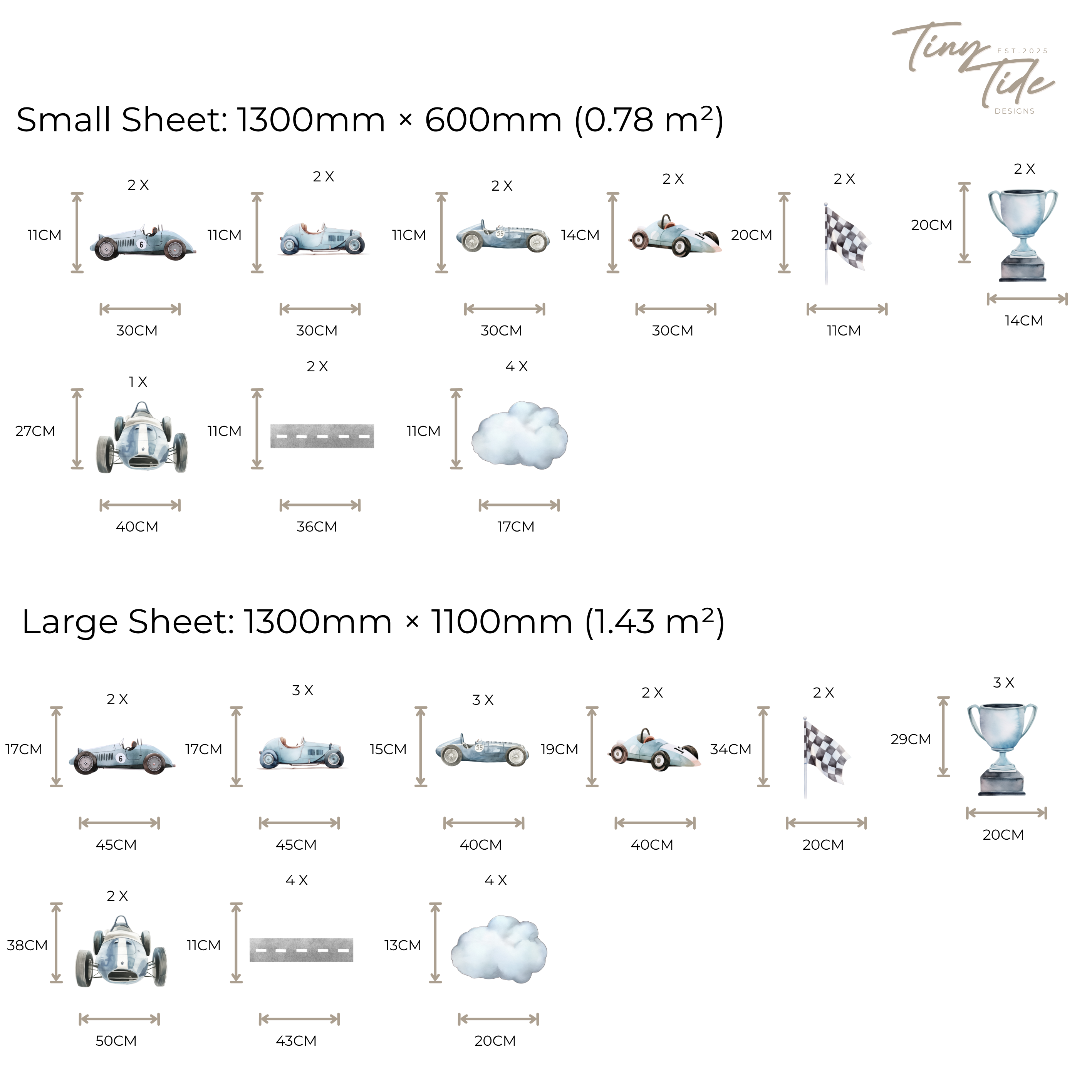 Vintage Racing Cars Wall Sticker Set