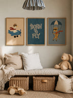 Born to Fly poster styled in a neutral children's room