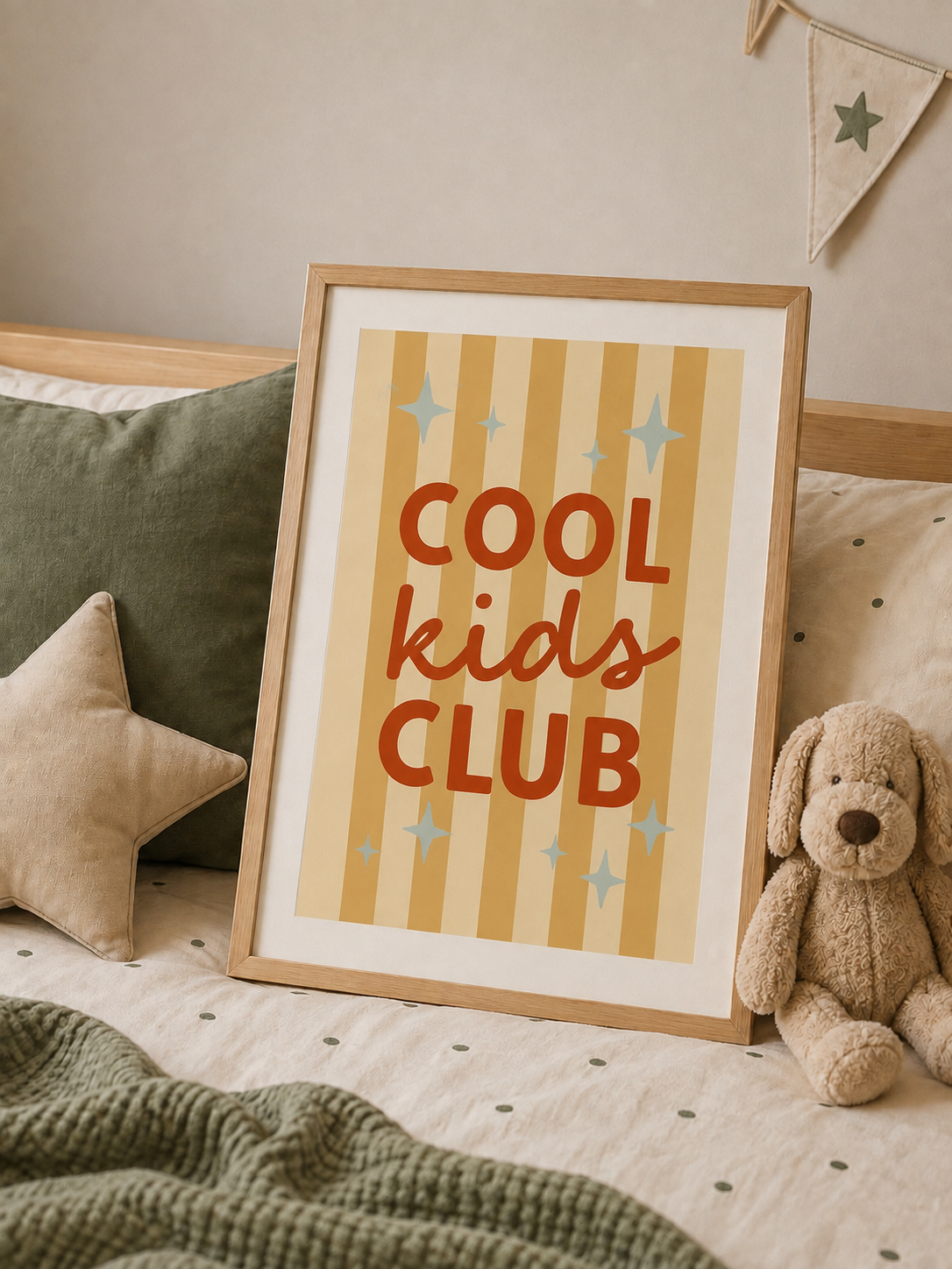 Cool Kids Club poster styled on a bed