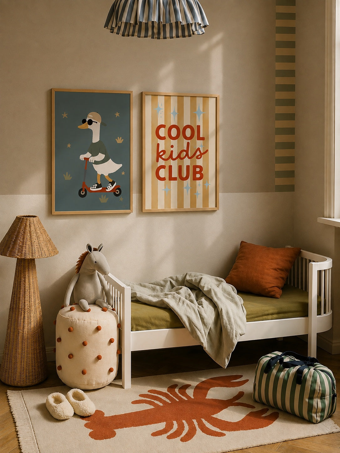 Cool Kids Club poster styled in a boys bedroom