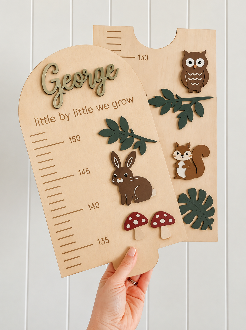 Personalised Forest & Friends wooden height chart lifestyle product photo